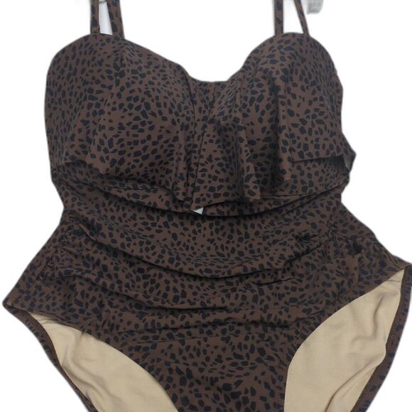 Kona Sol Swimsuit X-Large One-piece Leopard Animal Print Built In Bra XL Brown - Picture 9 of 9